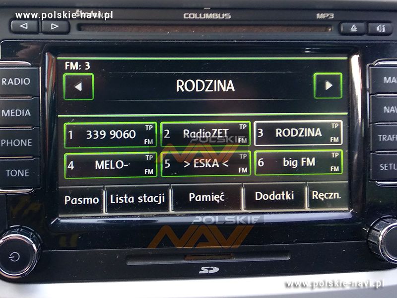 Skoda Columbus RNS510 Tłumaczenie nawigacji - Polskie menu